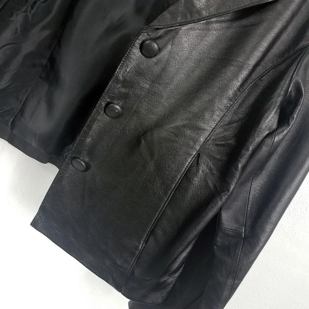 USA Leather Women's Black Button Down Jacket Coat - Picture 5 of 8